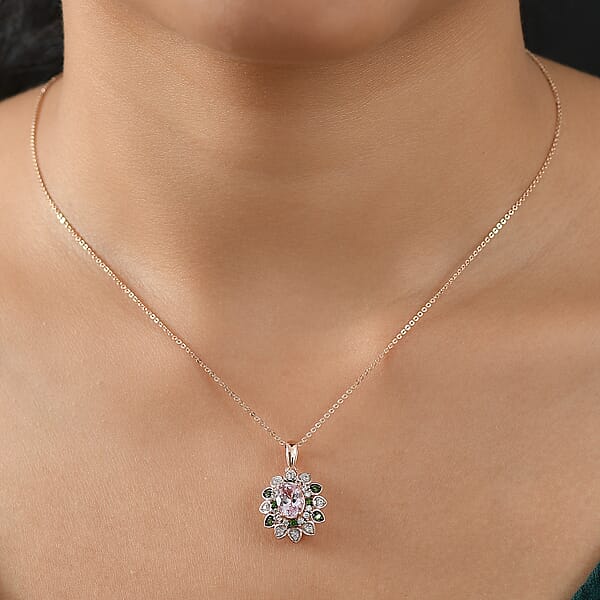 Shop Lc D'Joy Premium Martha Rocha Kunzite And Multi Gemstone 2.25 Ctw Blooming Flower Pendant Necklace In 18K Vermeil Rose Gold Over Sterling Silver 20 Inches