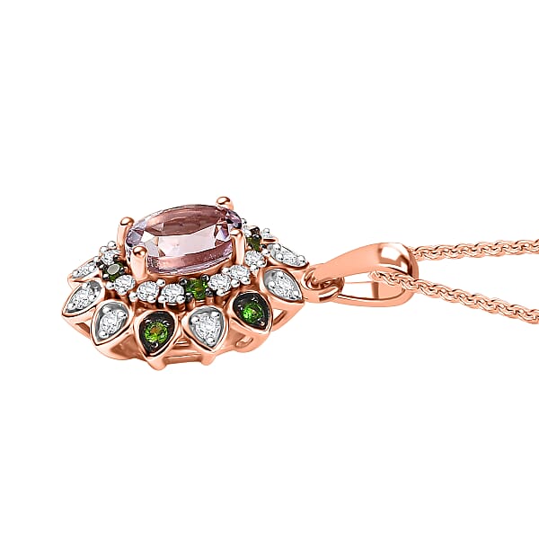 Shop Lc D'Joy Premium Martha Rocha Kunzite And Multi Gemstone 2.25 Ctw Blooming Flower Pendant Necklace In 18K Vermeil Rose Gold Over Sterling Silver 20 Inches