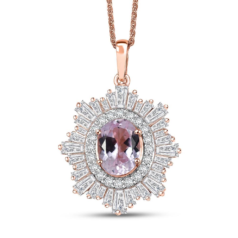 shop lc D'Joy Premium Martha Rocha Kunzite and Multi Gemstone 3.80 ctw Celestial Bloom Pendant Necklace in 18K Vermeil Rose Gold Over Sterling Silver 20 Inches