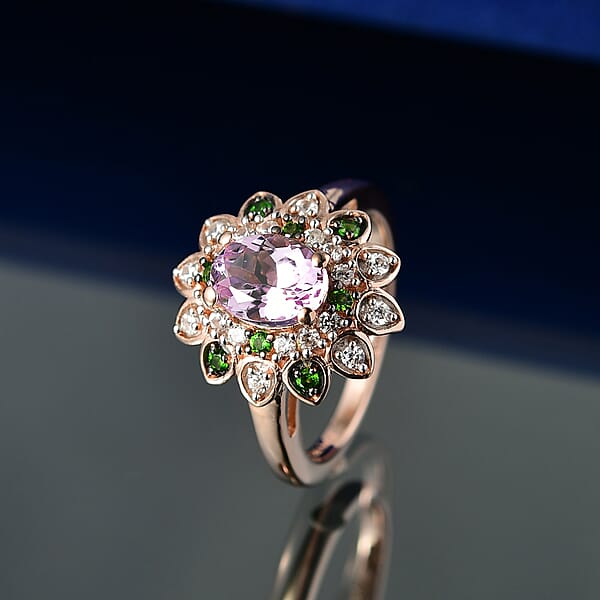 Shop Lc D'Joy Premium Martha Rocha Kunzite And Multi Gemstone 2.20 Ctw Blooming Flower Ring In 18K Vermeil Rose Gold Over Sterling Silver