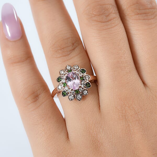 Shop Lc D'Joy Premium Martha Rocha Kunzite And Multi Gemstone 2.20 Ctw Blooming Flower Ring In 18K Vermeil Rose Gold Over Sterling Silver