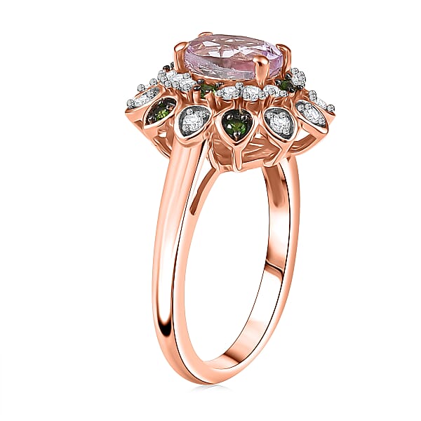 Shop Lc D'Joy Premium Martha Rocha Kunzite And Multi Gemstone 2.20 Ctw Blooming Flower Ring In 18K Vermeil Rose Gold Over Sterling Silver
