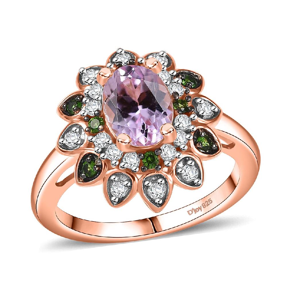 shop lc D'Joy Premium Martha Rocha Kunzite and Multi Gemstone 2.20 ctw Blooming Flower Ring in 18K Vermeil Rose Gold Over Sterling Silver