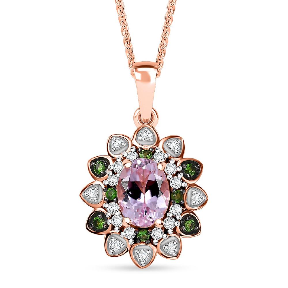 shop lc D'Joy Premium Martha Rocha Kunzite and Multi Gemstone 2.25 ctw Blooming Flower Pendant Necklace in 18K Vermeil Rose Gold Over Sterling Silver 20 Inches