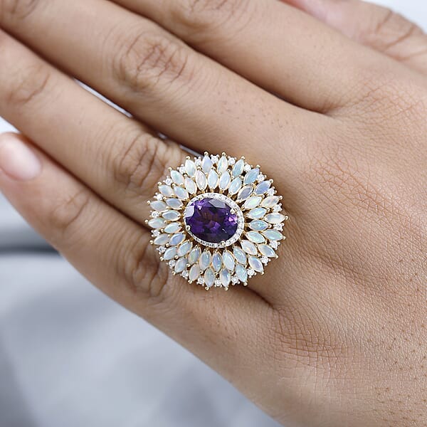 Shop Lc D'Joy Premium Mashamba Amethyst And Multi Gemstone Cocktail Ring In Vermeil Yellow Gold Over Sterling Silver 5.50 Ctw