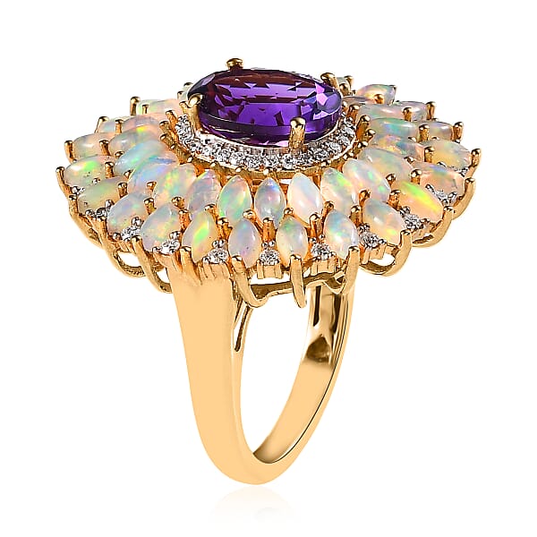 Shop Lc D'Joy Premium Mashamba Amethyst And Multi Gemstone Cocktail Ring In Vermeil Yellow Gold Over Sterling Silver 5.50 Ctw