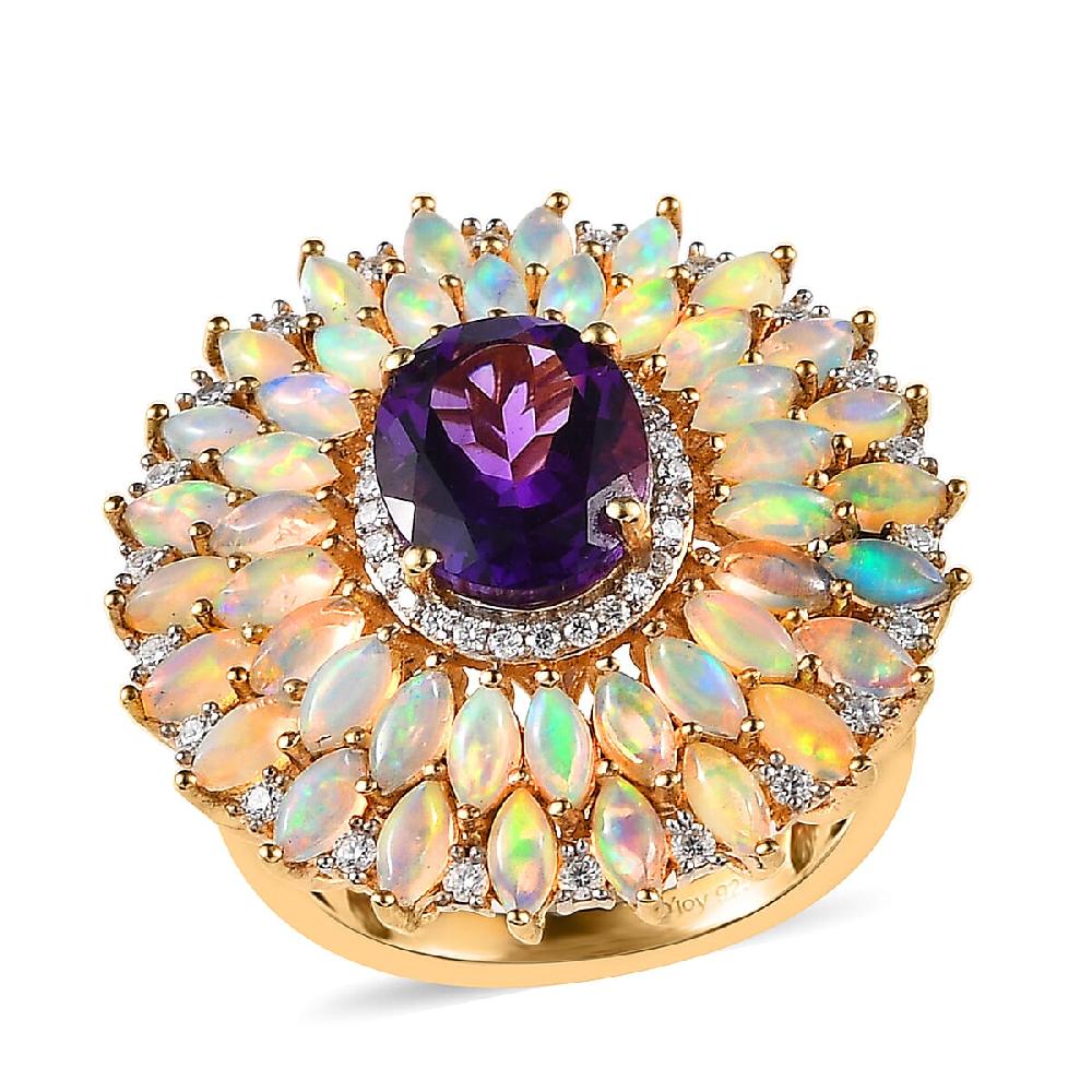shop lc D'Joy Premium Mashamba Amethyst and Multi Gemstone Cocktail Ring in Vermeil Yellow Gold Over Sterling Silver 5.50 ctw