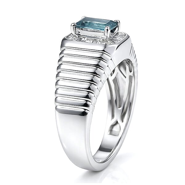 Shop Lc D'Joy Premium Monte Belo Indicolite And Diamond 0.85 Ctw Gilded Royal Regime Men's Ring In Rhodium Over Sterling Silver