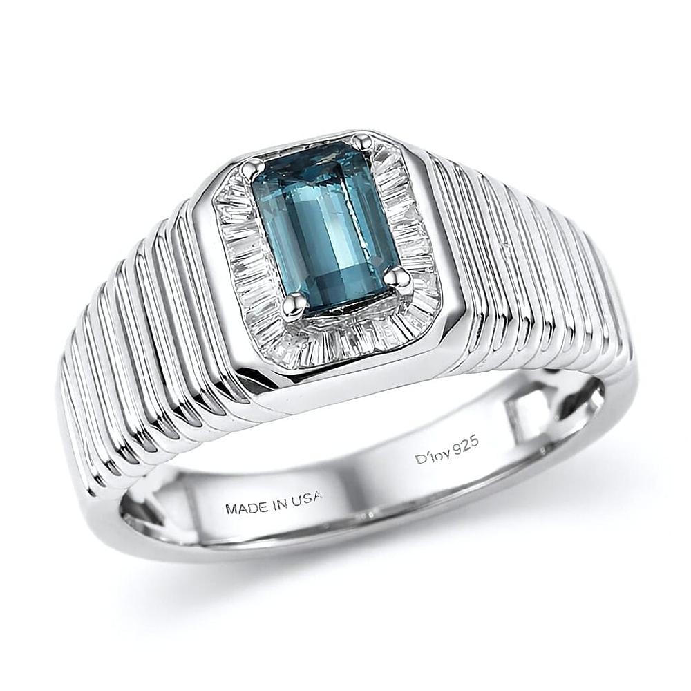 shop lc D'Joy Premium Monte Belo Indicolite and Diamond 0.85 ctw Gilded Royal Regime Men's Ring in Rhodium Over Sterling Silver