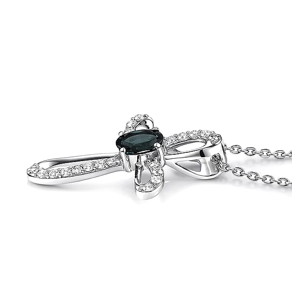Shop Lc D'Joy Premium Monte Belo Indicolite And Moissanite 0.40 Ctw Royal Azure Cross Pendant Necklace In Rhodium Over Sterling Silver 20 Inches