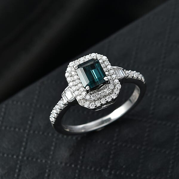 Shop Lc D'Joy Premium Monte Belo Indicolite And Moissanite 1.35 Ctw Regal Heritage Architecture Ring In Rhodium Over Sterling Silver