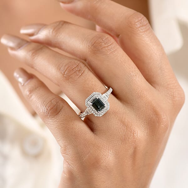 Shop Lc D'Joy Premium Monte Belo Indicolite And Moissanite 1.35 Ctw Regal Heritage Architecture Ring In Rhodium Over Sterling Silver