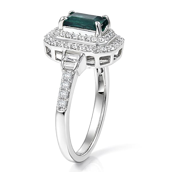 Shop Lc D'Joy Premium Monte Belo Indicolite And Moissanite 1.35 Ctw Regal Heritage Architecture Ring In Rhodium Over Sterling Silver