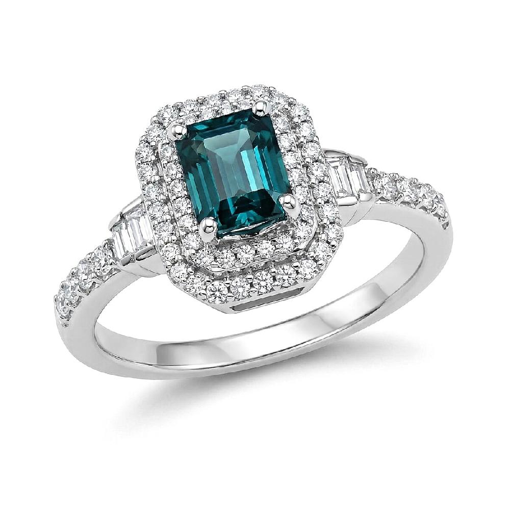 shop lc D'Joy Premium Monte Belo Indicolite and Moissanite 1.35 ctw Regal Heritage Architecture Ring in Rhodium Over Sterling Silver