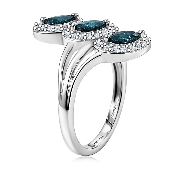 Shop Lc D'Joy Premium Monte Belo Indicolite And White Zircon 0.75 Ctw Regal Tulip Garden Ring In Rhodium Over Sterling Silver