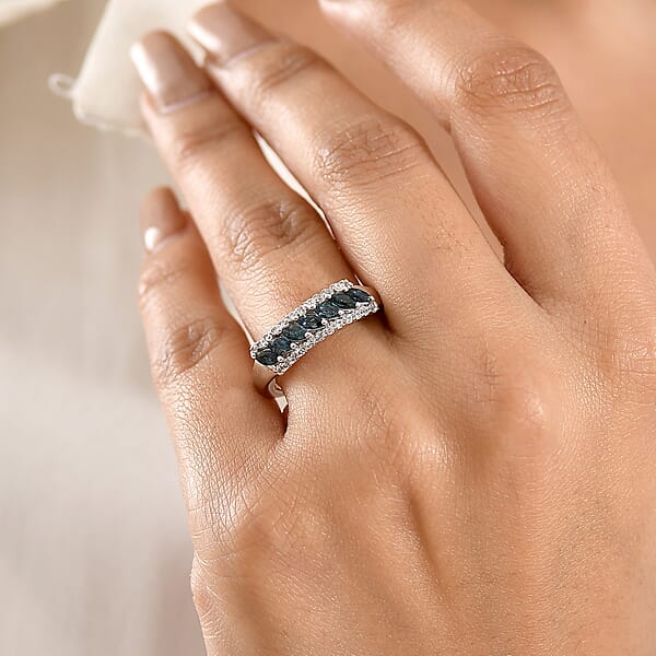 Shop Lc D'Joy Premium Monte Belo Indicolite And White Zircon 0.75 Ctw Flowline Ring In Rhodium Over Sterling Silver