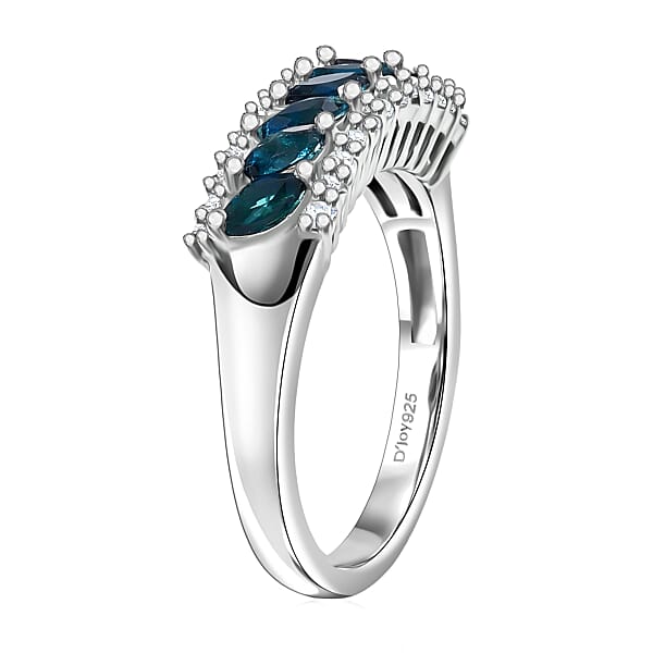 Shop Lc D'Joy Premium Monte Belo Indicolite And White Zircon 0.75 Ctw Flowline Ring In Rhodium Over Sterling Silver