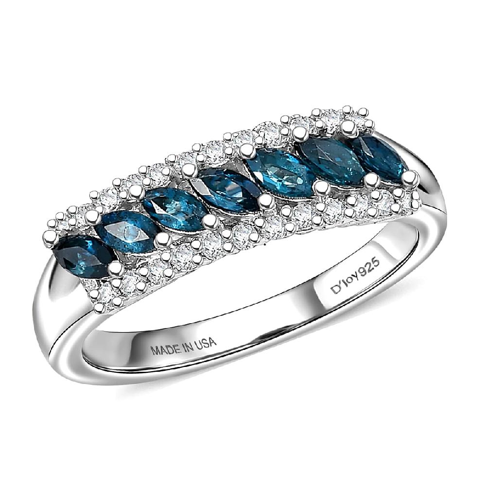 shop lc D'Joy Premium Monte Belo Indicolite and White Zircon 0.75 ctw Flowline Ring in Rhodium Over Sterling Silver