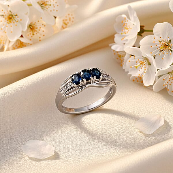 Shop Lc D'Joy Premium Monte Belo Indicolite And White Zircon 0.60 Ctw Azure Trinity Ring In Rhodium Over Sterling Silver