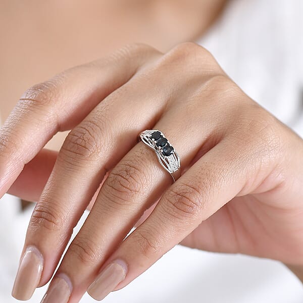 Shop Lc D'Joy Premium Monte Belo Indicolite And White Zircon 0.60 Ctw Azure Trinity Ring In Rhodium Over Sterling Silver