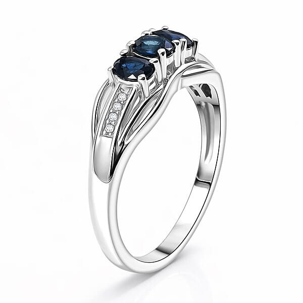 Shop Lc D'Joy Premium Monte Belo Indicolite And White Zircon 0.60 Ctw Azure Trinity Ring In Rhodium Over Sterling Silver