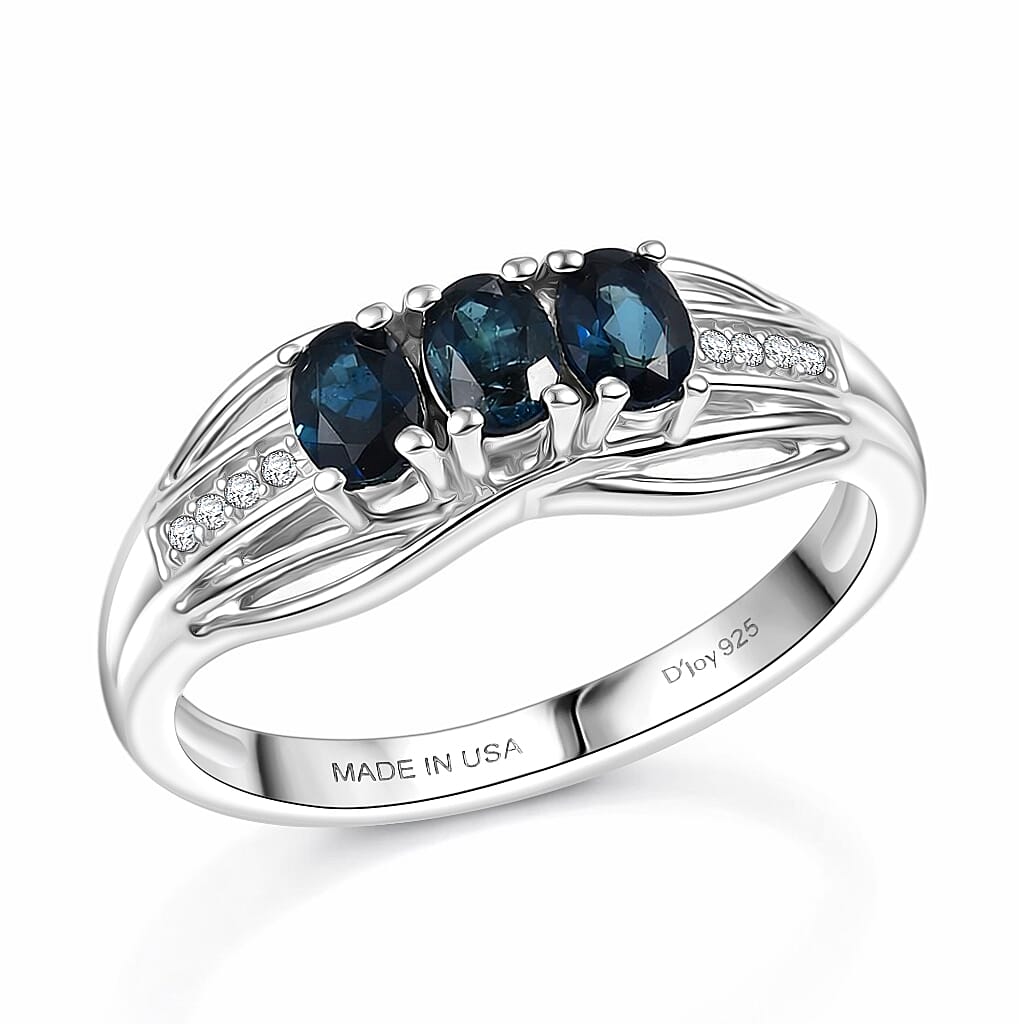 shop lc D'Joy Premium Monte Belo Indicolite and White Zircon 0.60 ctw Azure Trinity Ring in Rhodium Over Sterling Silver