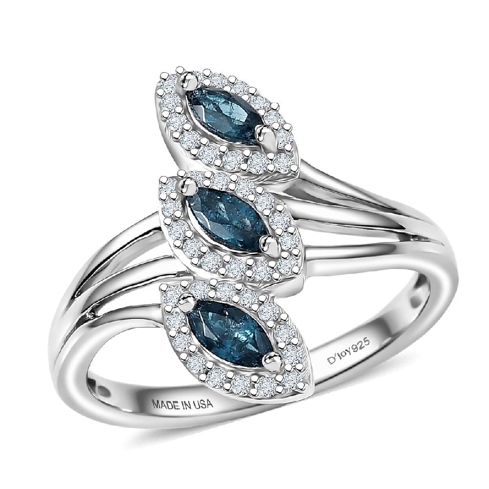 shop lc D'Joy Premium Monte Belo Indicolite and White Zircon 0.75 ctw Regal Tulip Garden Ring in Rhodium Over Sterling Silver