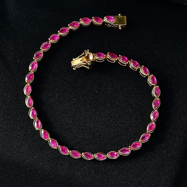 Shop Lc D'Joy Premium Montepuez Ruby 5.75 Ctw Crown Line Bracelet In 18K Vermeil Yellow Gold Over Sterling Silver (7.25 In)