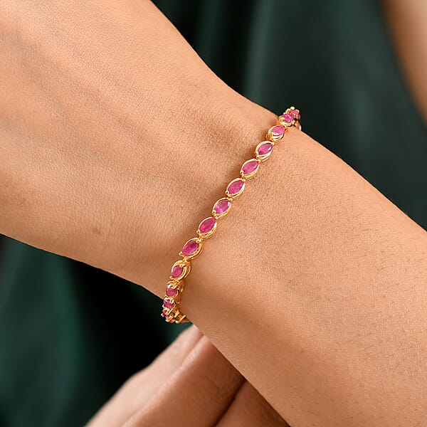 Shop Lc D'Joy Premium Montepuez Ruby 5.75 Ctw Crown Line Bracelet In 18K Vermeil Yellow Gold Over Sterling Silver (7.25 In)
