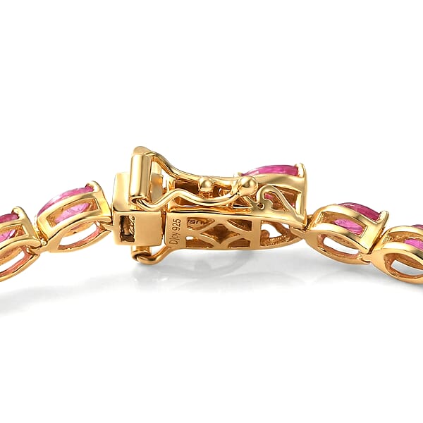 Shop Lc D'Joy Premium Montepuez Ruby 5.75 Ctw Crown Line Bracelet In 18K Vermeil Yellow Gold Over Sterling Silver (7.25 In)