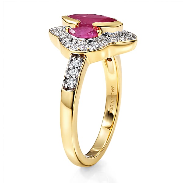 Shop Lc D'Joy Premium Montepuez Ruby And Moissanite 1.75 Ctw Crown Radiance Ring In 18K Vermeil Yellow Gold Over Sterling Silver