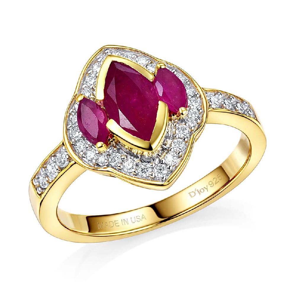 shop lc D'Joy Premium Montepuez Ruby and Moissanite 1.75 ctw Crown Radiance Ring in 18K Vermeil Yellow Gold Over Sterling Silver