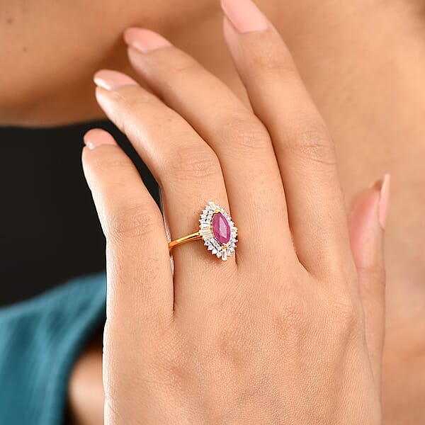 Shop Lc D'Joy Premium Montepuez Ruby And Moissanite 2.00 Ctw Regal Crown Ring In 18K Vermeil Yellow Gold Over Sterling Silver