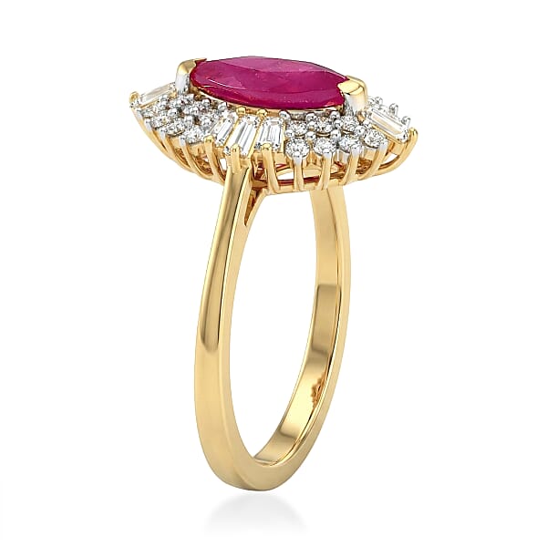 Shop Lc D'Joy Premium Montepuez Ruby And Moissanite 2.00 Ctw Regal Crown Ring In 18K Vermeil Yellow Gold Over Sterling Silver