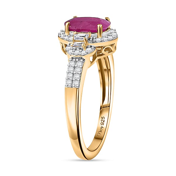 Shop Lc D'Joy Premium Montepuez Ruby And Moissanite 2.00 Ctw Scarlet Radiance Ring In 18K Vermeil Yellow Gold Over Sterling Silver