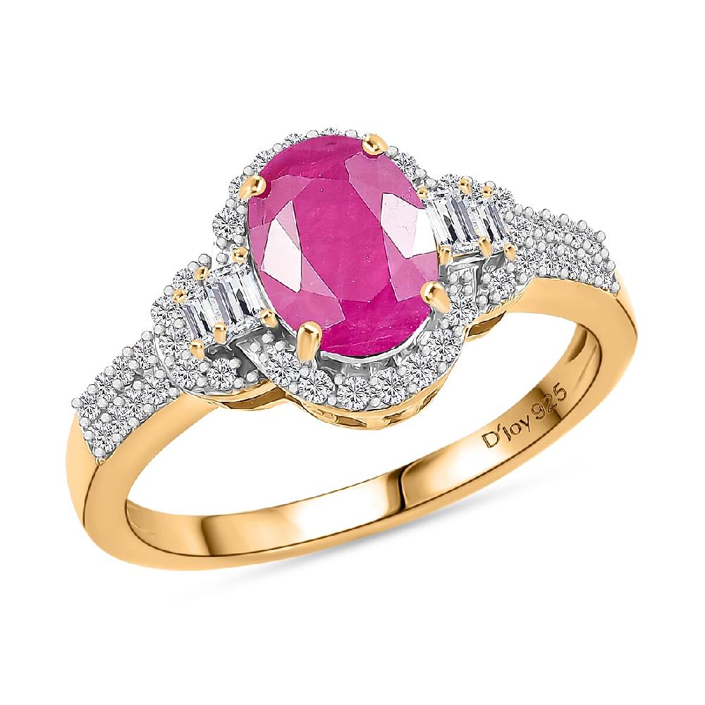 shop lc D'Joy Premium Montepuez Ruby and Moissanite 2.00 ctw Scarlet Radiance Ring in 18K Vermeil Yellow Gold Over Sterling Silver