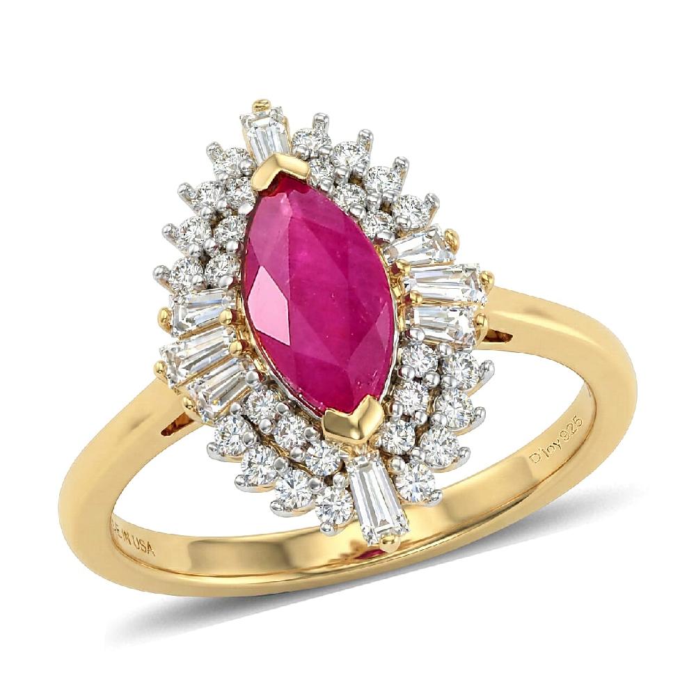 shop lc D'Joy Premium Montepuez Ruby and Moissanite 2.00 ctw Regal Crown Ring in 18K Vermeil Yellow Gold Over Sterling Silver