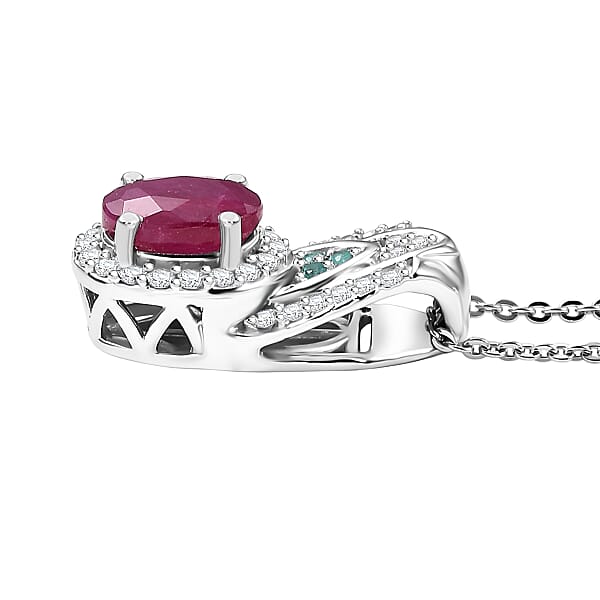 Shop Lc D'Joy Premium Montepuez Ruby Paraiba Tourmaline And Diamond 1.50 Ctw Aquaflame Pendant Necklace In Rhodium Over Sterling Silver 20 Inches