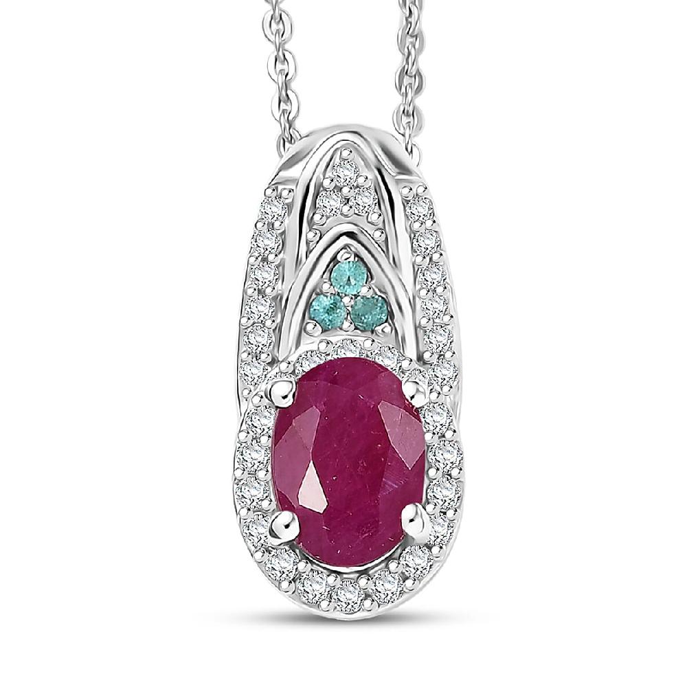 shop lc D'Joy Premium Montepuez Ruby Paraiba Tourmaline and Diamond 1.50 ctw Aquaflame Pendant Necklace in Rhodium Over Sterling Silver 20 Inches