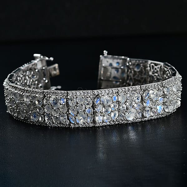 Shop Lc D'Joy Premium Moon Glow Moonstone And White Zircon 29.00 Ctw Carpet Of Stars Bracelet In Rhodium Over Sterling Silver (7.25 In)