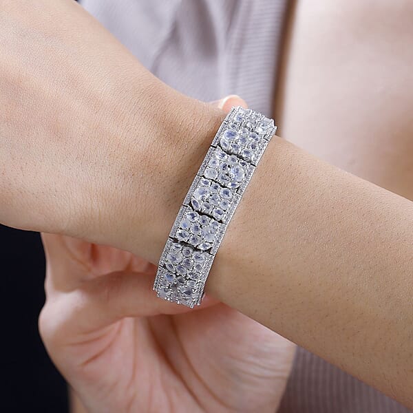 Shop Lc D'Joy Premium Moon Glow Moonstone And White Zircon 29.00 Ctw Carpet Of Stars Bracelet In Rhodium Over Sterling Silver (7.25 In)