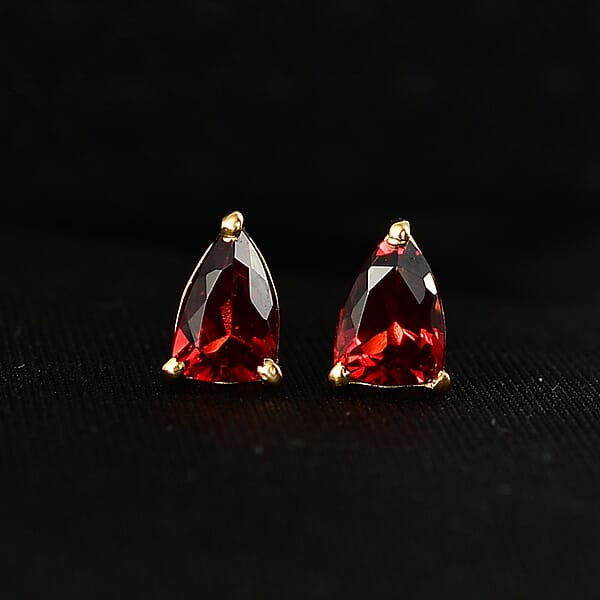 Shop Lc D'Joy Premium Mozambique Garnet 2.15 Ctw Eternal Stud Earrings In 18K Vermeil Yellow Gold Over Sterling Silver