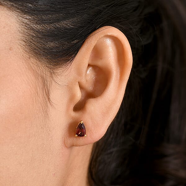 Shop Lc D'Joy Premium Mozambique Garnet 2.15 Ctw Eternal Stud Earrings In 18K Vermeil Yellow Gold Over Sterling Silver