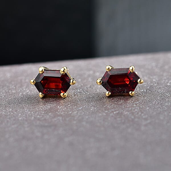Shop Lc D'Joy Premium Mozambique Garnet 2.35 Ctw Eternal Stud Earrings In 18K Vermeil Yellow Gold Over Sterling Silver