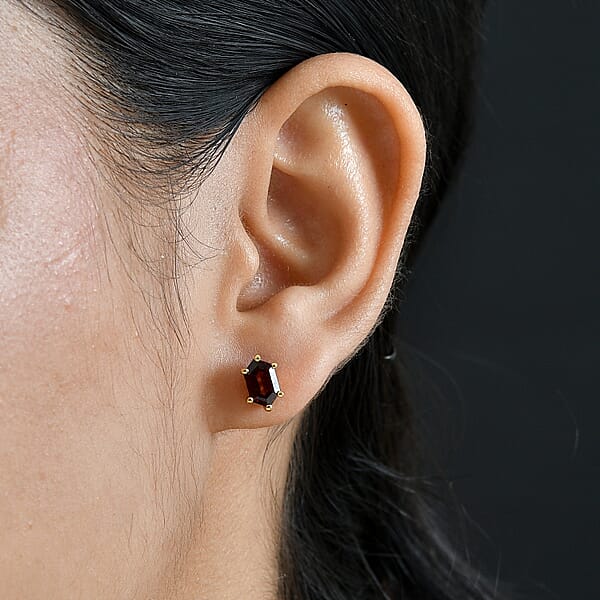 Shop Lc D'Joy Premium Mozambique Garnet 2.35 Ctw Eternal Stud Earrings In 18K Vermeil Yellow Gold Over Sterling Silver