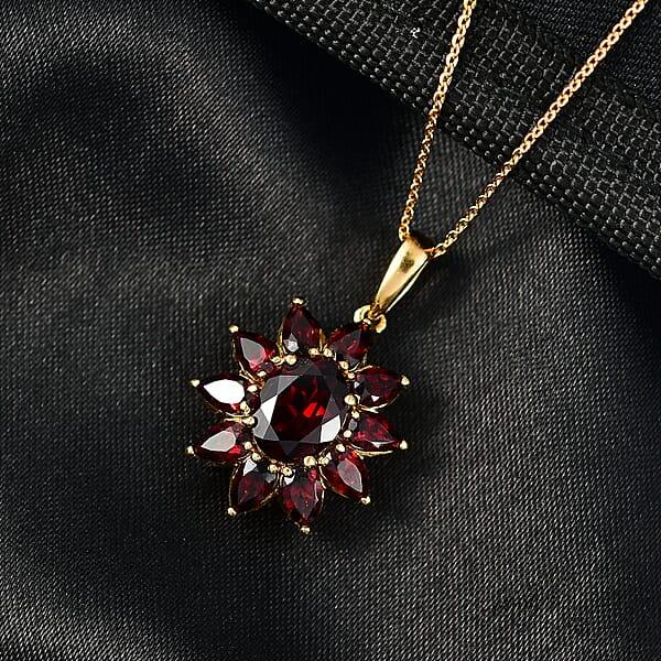 Shop Lc D'Joy Premium Mozambique Garnet 5.00 Ctw Blazing Flora Pendant Necklace In 18K Vermeil Yellow Gold Over Sterling Silver 20 Inches