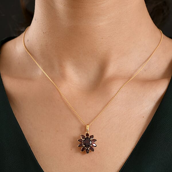 Shop Lc D'Joy Premium Mozambique Garnet 5.00 Ctw Blazing Flora Pendant Necklace In 18K Vermeil Yellow Gold Over Sterling Silver 20 Inches