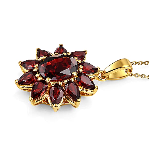 Shop Lc D'Joy Premium Mozambique Garnet 5.00 Ctw Blazing Flora Pendant Necklace In 18K Vermeil Yellow Gold Over Sterling Silver 20 Inches