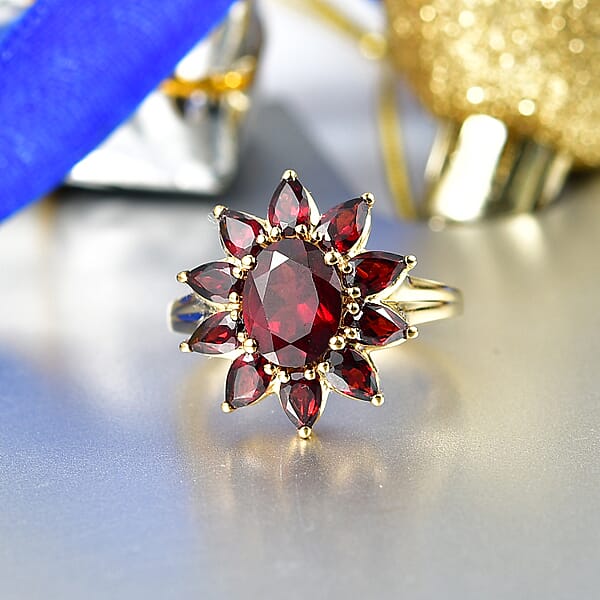 Shop Lc D'Joy Premium Mozambique Garnet 5.00 Ctw Blazing Flora Ring In 18K Vermeil Yellow Gold Over Sterling Silver