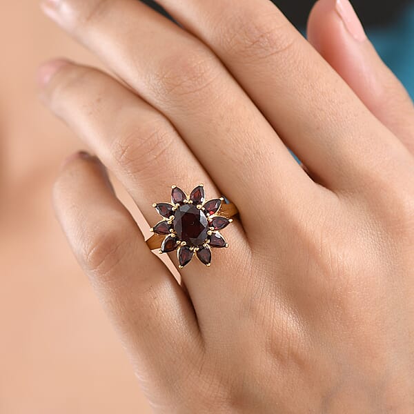 Shop Lc D'Joy Premium Mozambique Garnet 5.00 Ctw Blazing Flora Ring In 18K Vermeil Yellow Gold Over Sterling Silver
